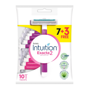 اكزاكتا 2 شفرات حلاقة نسائية وردية للبشرة الحساسة عرض 7+3 قطعة